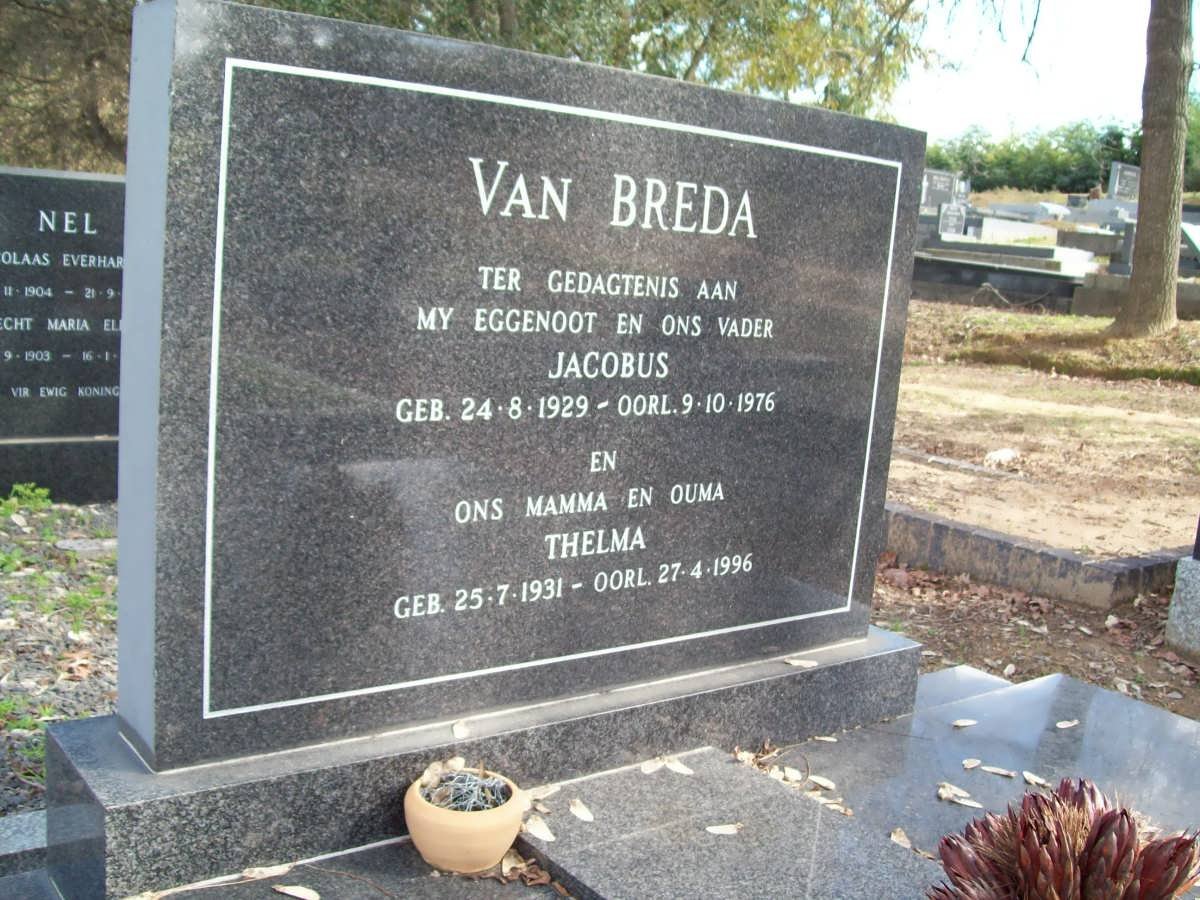 BREDA Jacobus, van 1929-1976 &amp; Thelma 1931-1996