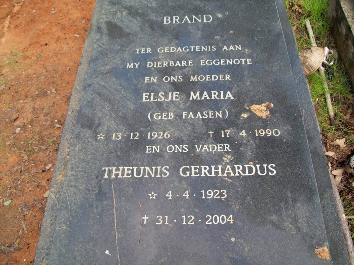 BRAND Theunis Gerhardus 1923-2004 &amp; Elsje Maria FAASEN 1926-1990