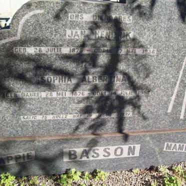 BASSON Jan Hendrik 1876-1936 &amp; Sophia Albertina 1876-1952
