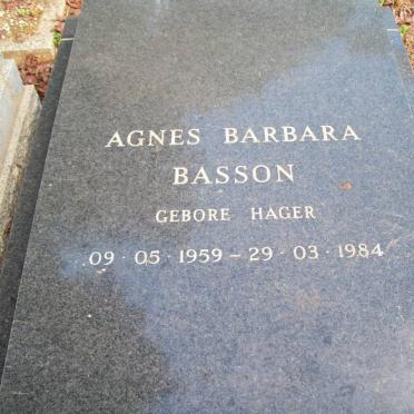 BASSON Agnes Barbara nee HAGER 1959-1984
