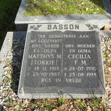 BASSON Matthys M. 1918-1987 &amp; Cecilia F.M. 1930-1998