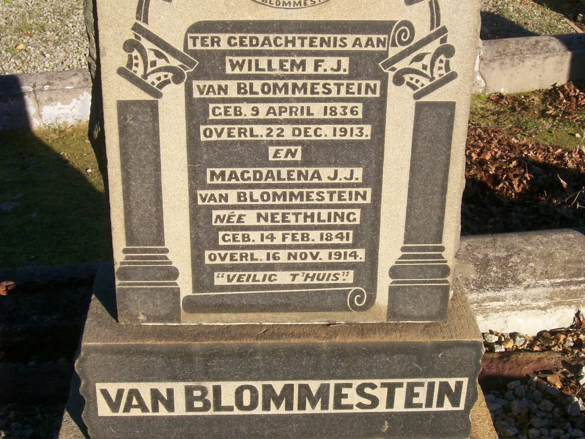 BLOMMESTEIN Willem F.J., van 1836-1913 &amp; Magdalena J.J. NEETHLING 1841-1914