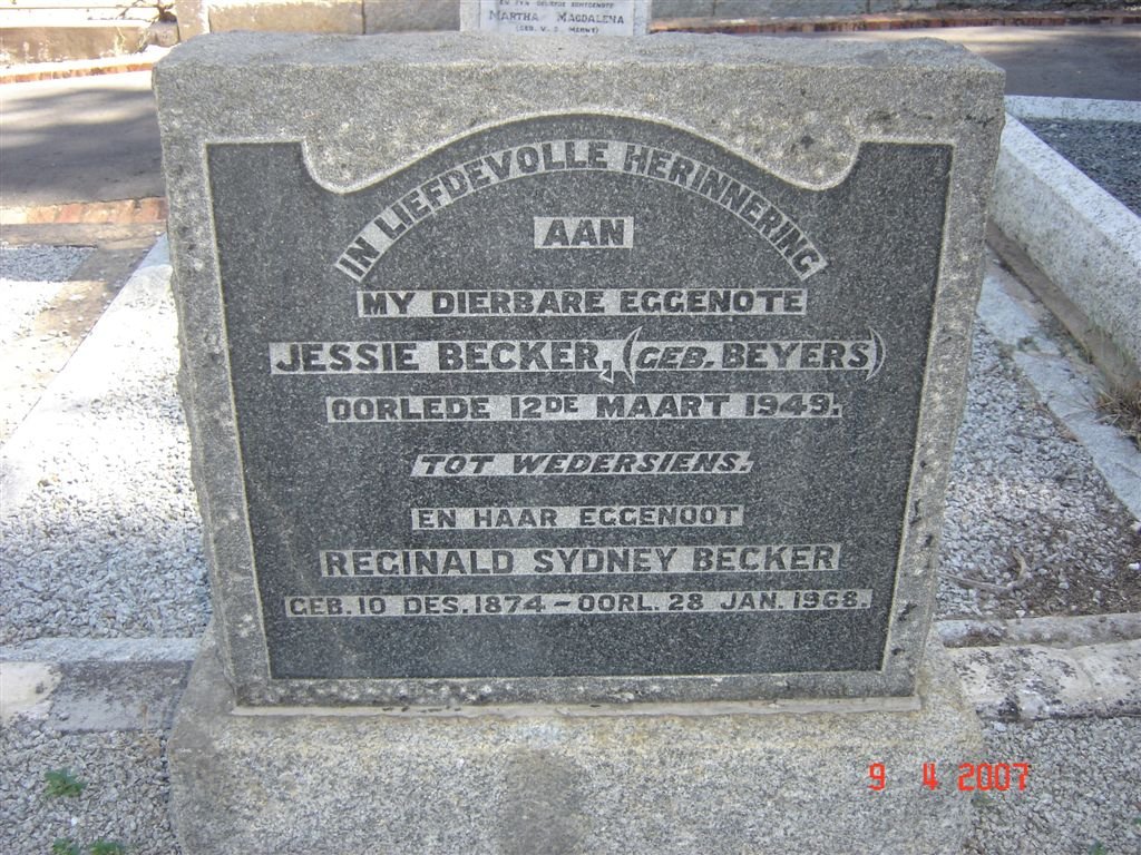 BECKER Reginald Sydney 1874-1968 &amp; Jessie BEYERS -1949