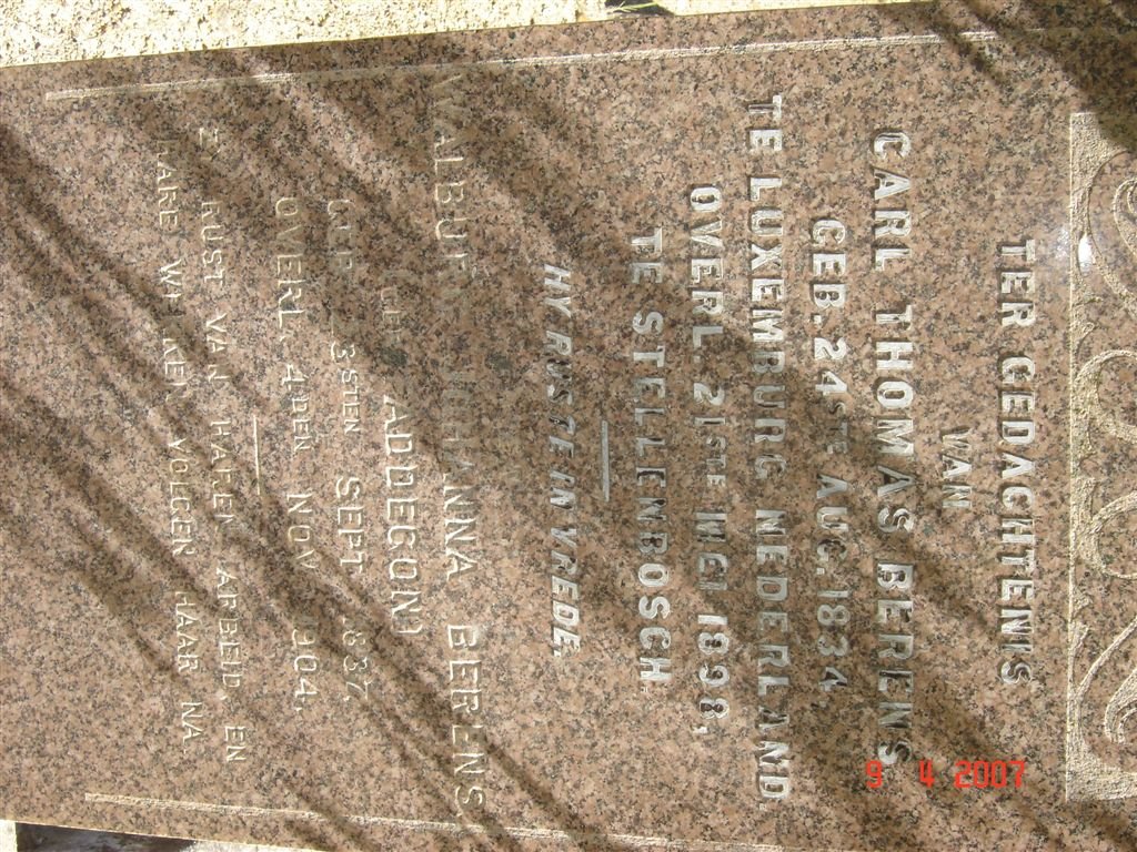 BERENS Carl Thomas 1834-1898 &amp; Walbur? Johanna ADDEGOND 1837-1904