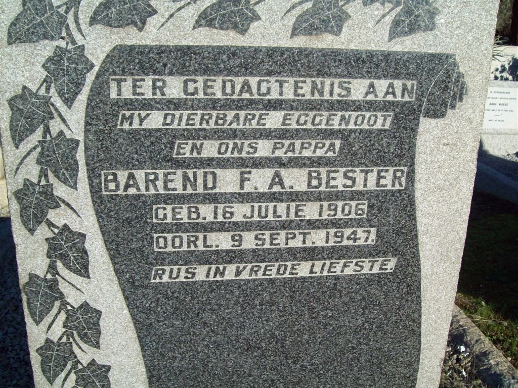 BESTER Barend F.A. 1906-1947