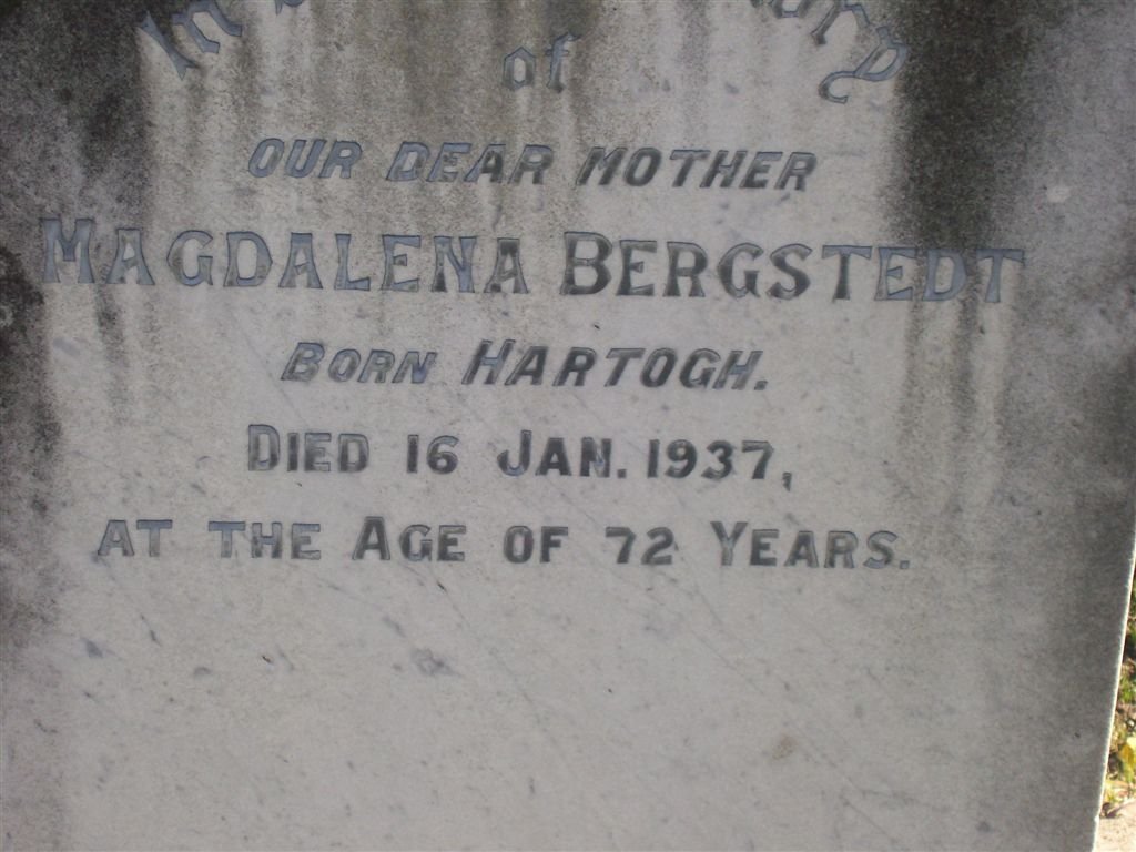 BERGSTEDT Magdalena nee HARTOGH -1937