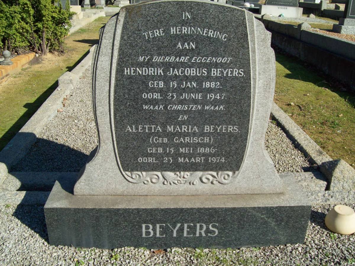 BEYERS Hendrik Jacobus 1882-1947 &amp; Aletta Maria CARISCH 1886-1974