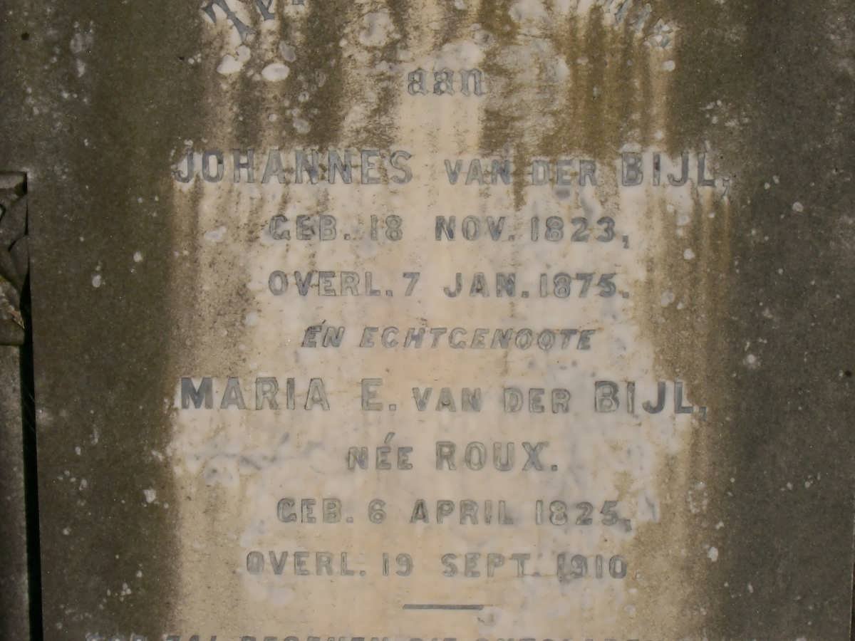 BIJL Johannes, van der 1823-1875 &amp; Maria E. ROUX 1825-1910