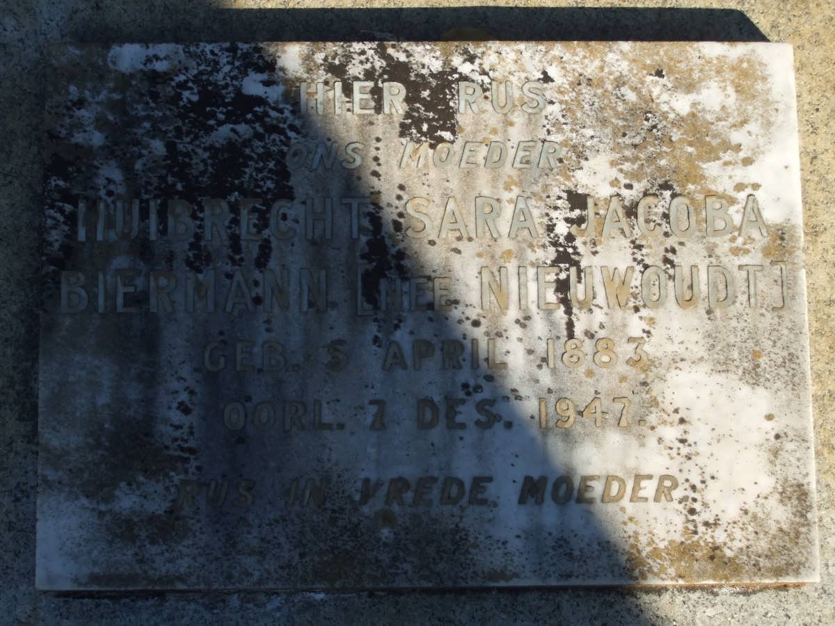 BIERMAN Huibrecht Sara Jacoba nee NIEUWOUDT 1883-1947
