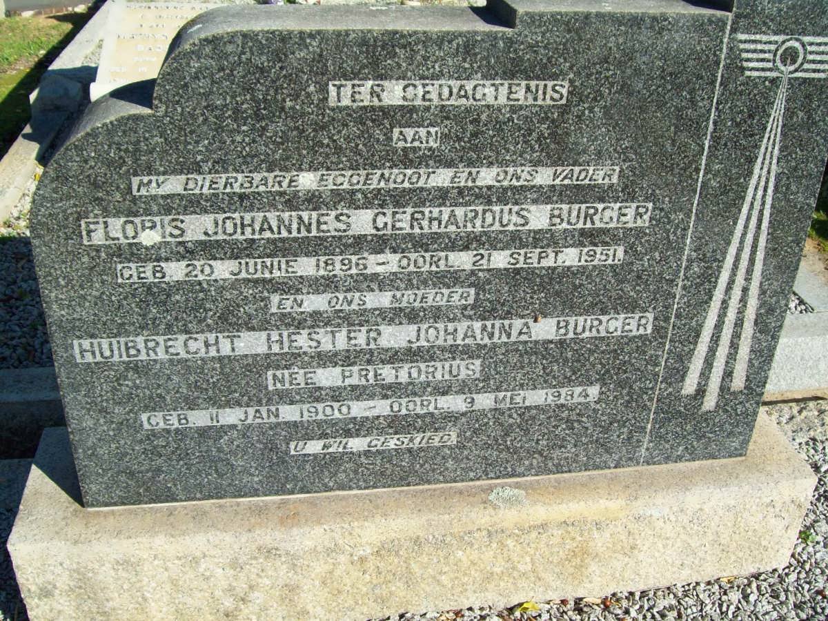 BURGER Floris Johannes Gerhardus 1896-1951 &amp; Huibrecht Hester Johanna PRETORIUS 1900-1984