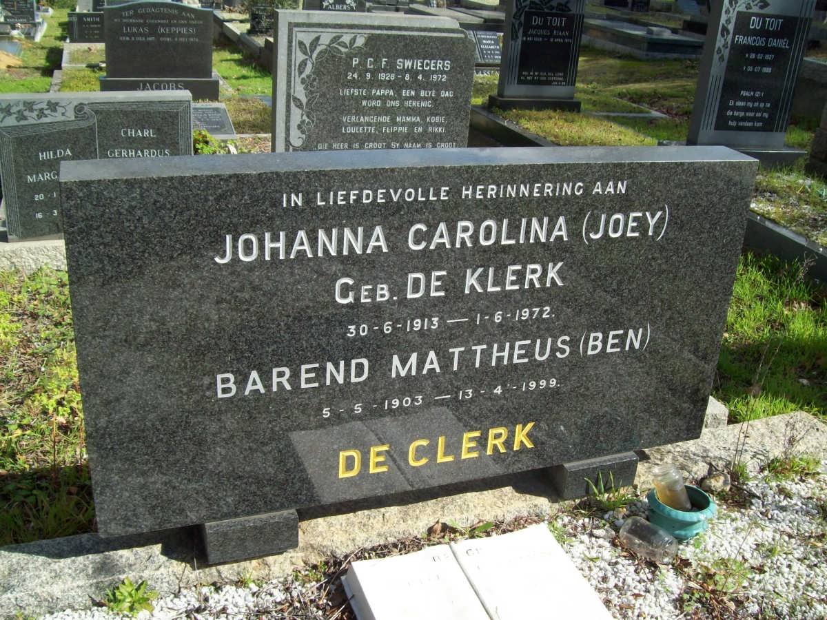 CLERK Barend Mattheus, de 1903-1999 &amp; Johanna Carolina de KLERK 1913-1972