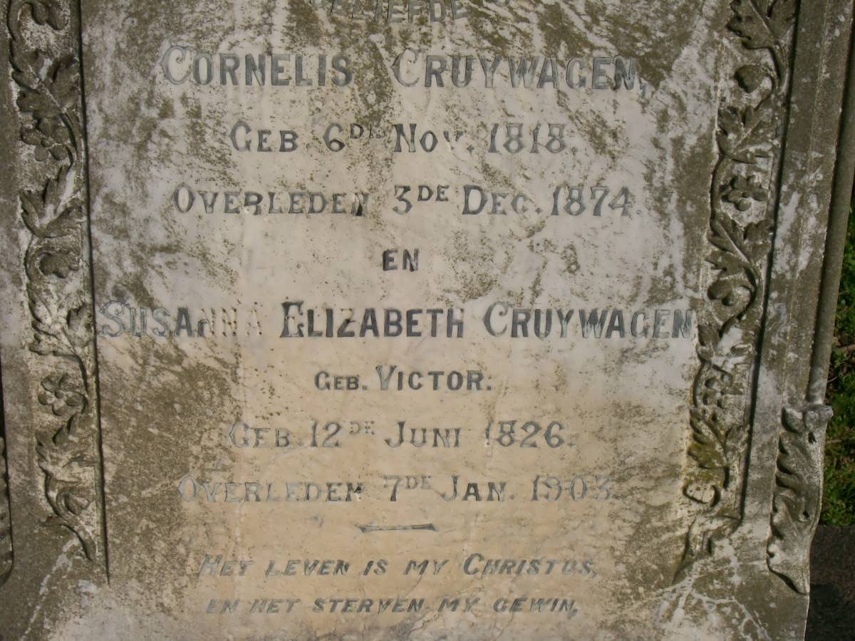 CRUYWAGEN Cornelis 1818-1874 &amp; Susanna Elizabeth VICTOR 1826-1903