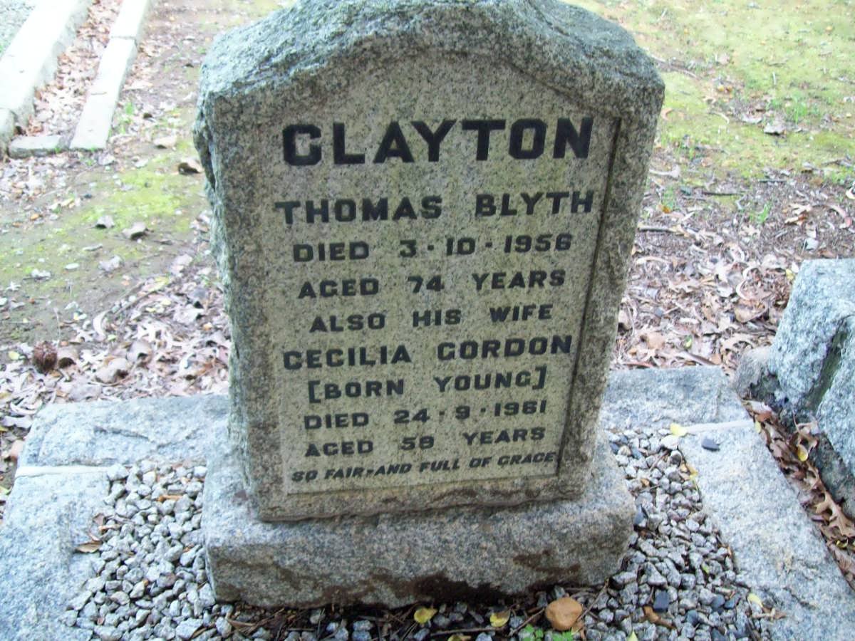 CLAYTON Thomas Blyth -1958 &amp; Cecilia Gordon YOUNG -1961