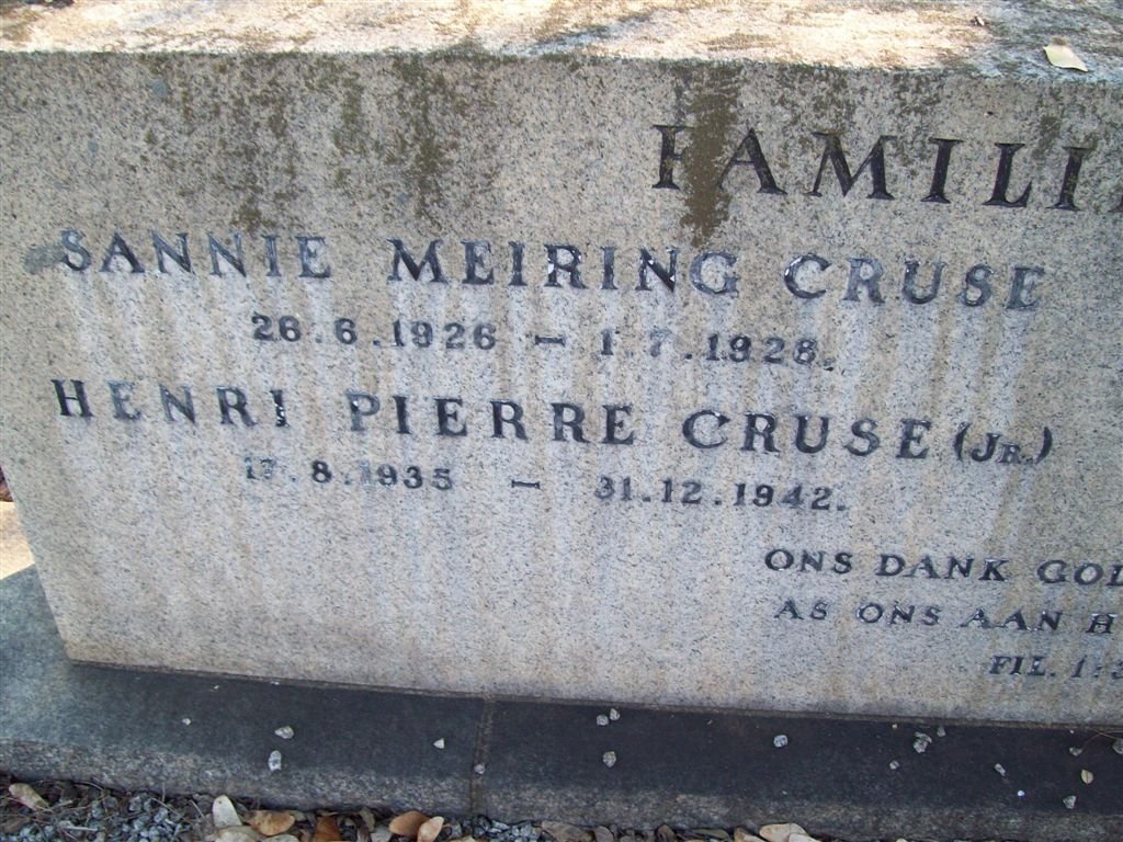 CRUSE Sannie Meiring 1926-1928 :: CRUSE Henri Pierre 1935-1942