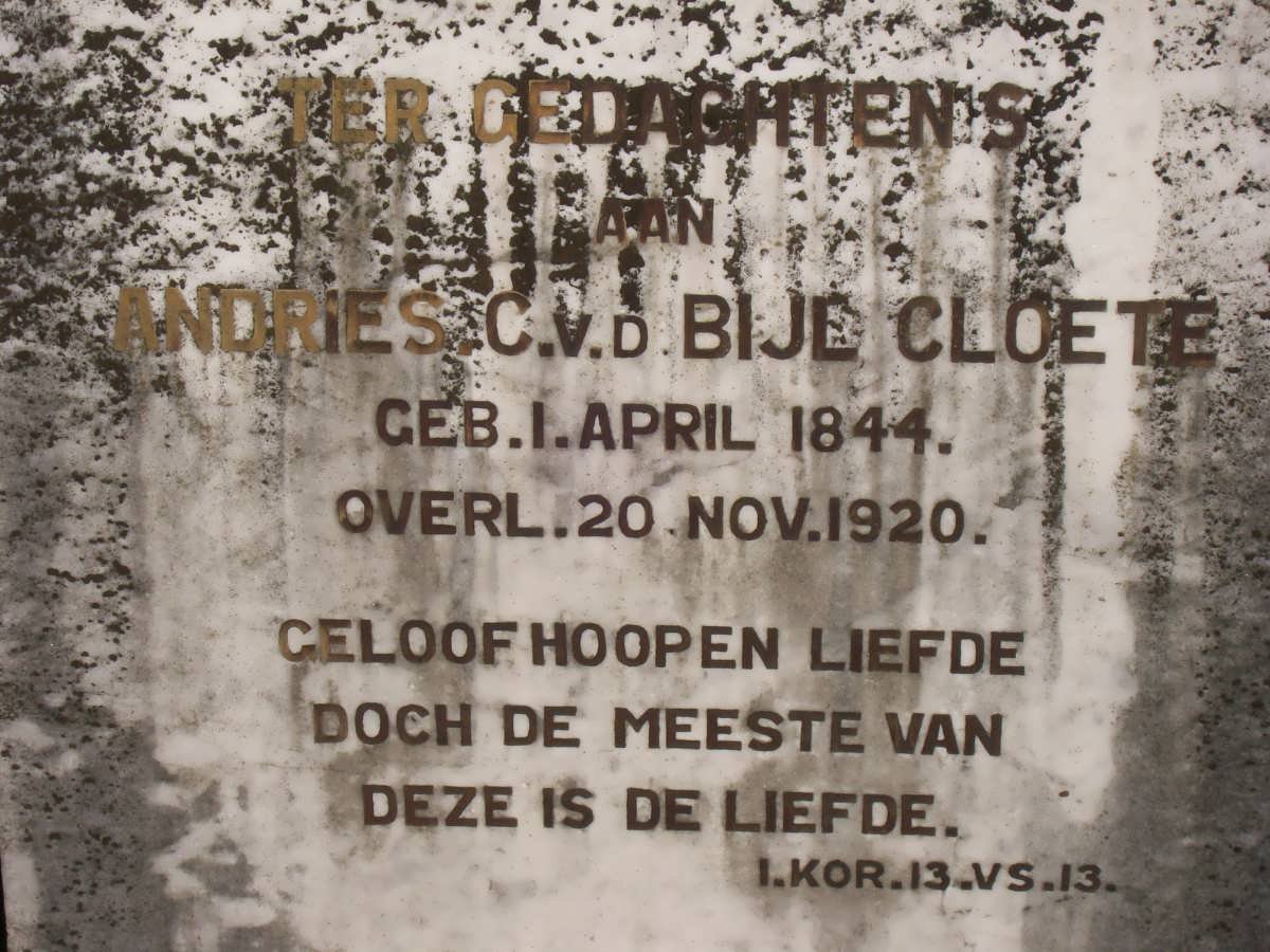 CLOETE Andries C. v.d. Bijl 1844-1920