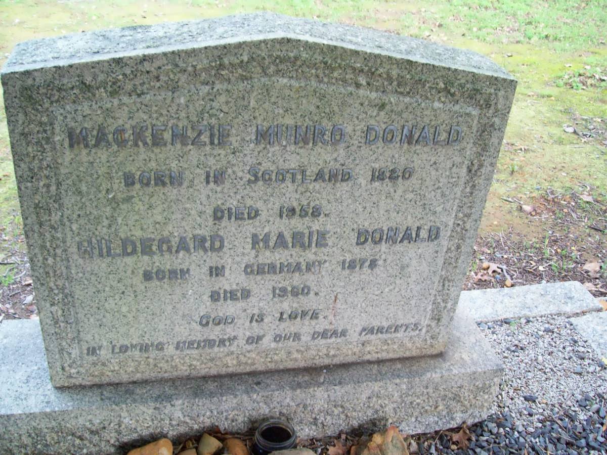 DONALD Mackenzie Munro 1820-1958 &amp; Gildegard Marie 1878-1960