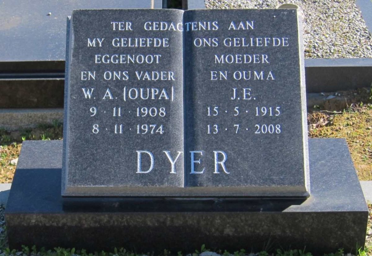 DYER W.A. 1908-1974 &amp; J .E. 1915-2008