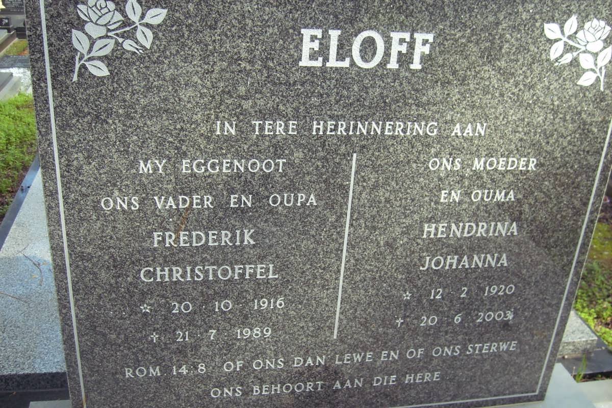 ELOFF Frederik Christoffel 1916-1989 &amp; Hendrina Johanna 1920-2003