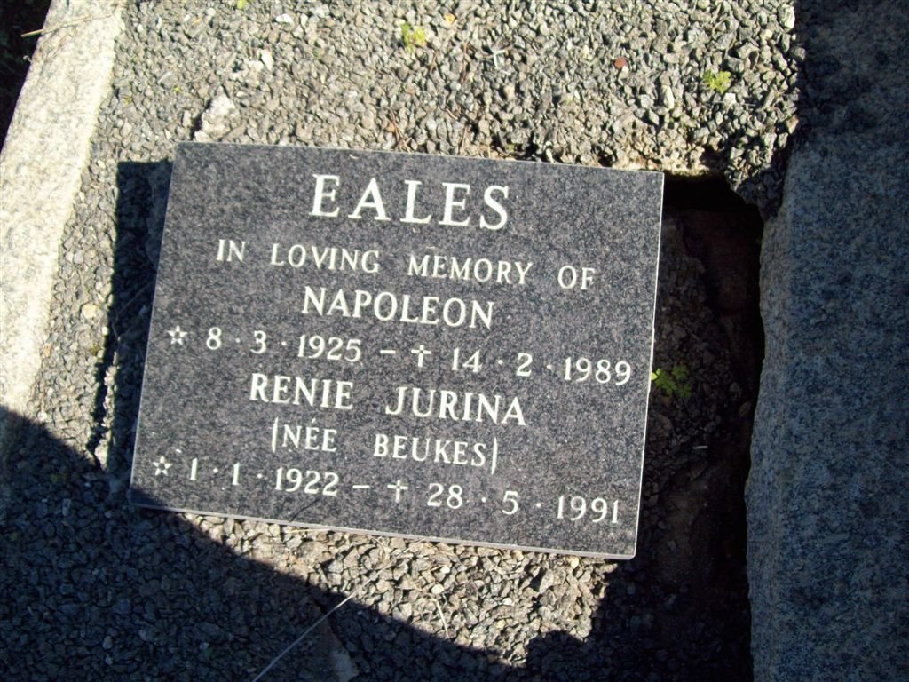 EALES Napoleon 1925-1989 &amp; Renie Jurina BEUKES 1922-1991