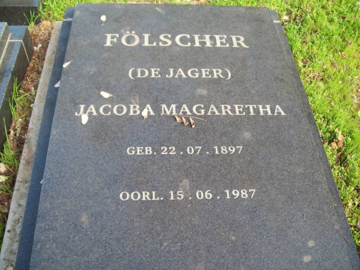 FöLSCHER Jacoba Magaretha nee DE JAGER 1897-1987