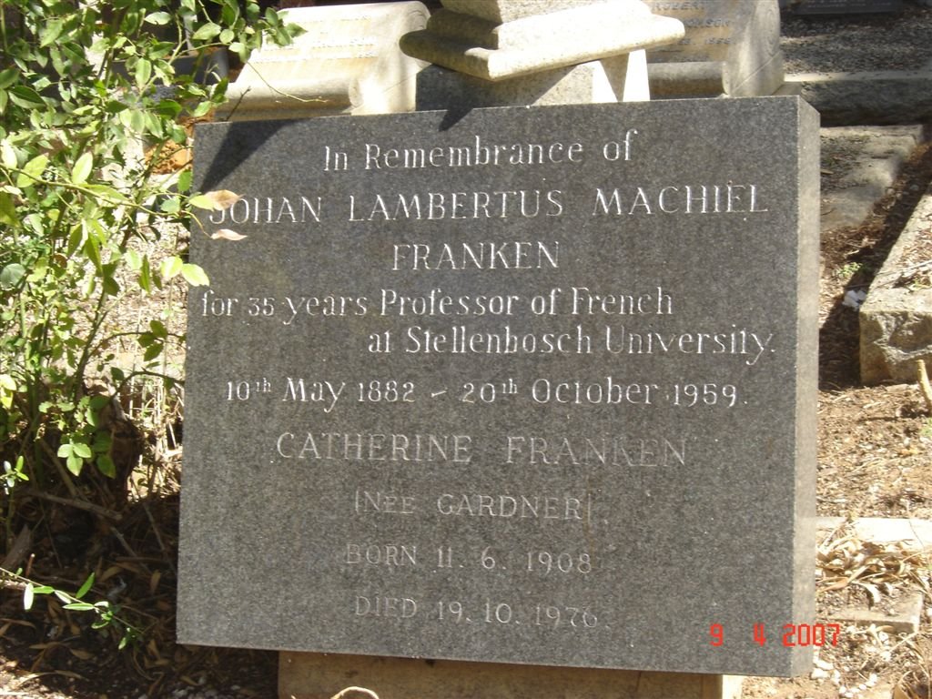 FRANKEN Johan Lambertus Machiel 1882-1959 &amp; Catherine GARDNER 1908-1976