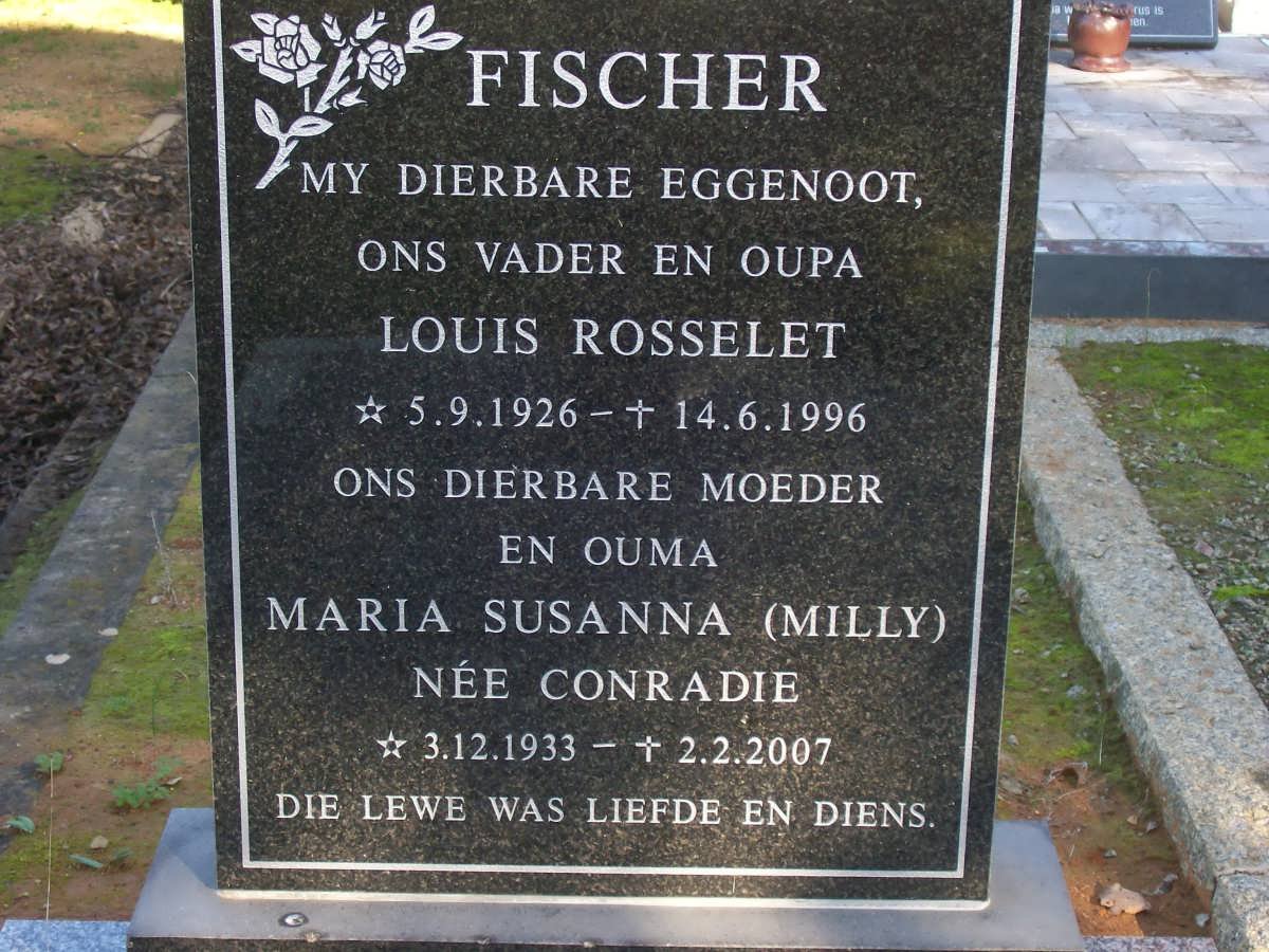 FISCHER Louis Rosselet 1926-1996 &amp; Maria Susanna CONRADIE 1933-2007