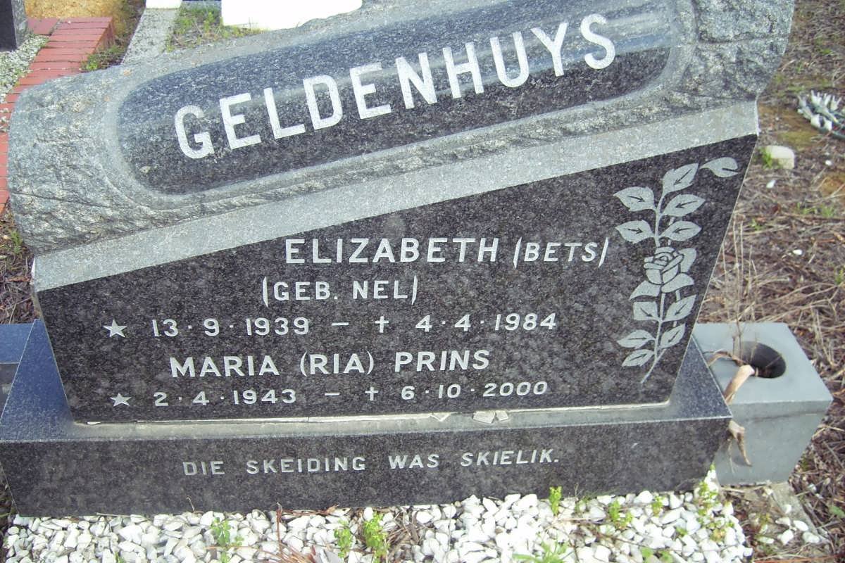GELDENHUYS Elizabeth nee NEL 1939-1984 :: PRINS Maria 1943-2000