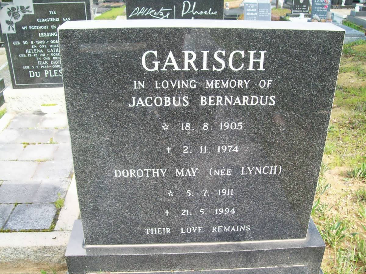 GARISCH Jacobus Bernardus 1905-1974 &amp; Dorothy May LYNCH 1911-1994