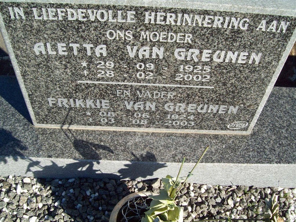 GRUENEN Frikkie, van 1924-2003 &amp; Aletta 1925-2002