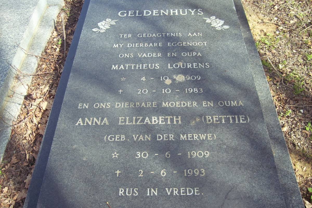 GELDENHUYS Mattheus Lourens 1909-1983 &amp; Anna Elizabeth VAN DER MERWE 1909-1993