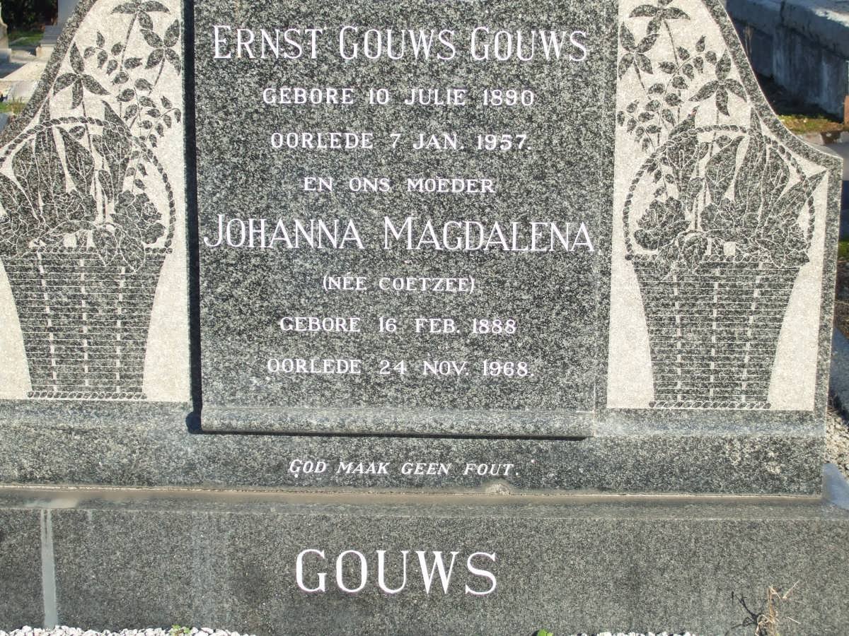 GOUWS Ernest Gouws 1890-1957 &amp; Johanna Magdalena COETZEE 1888-1968