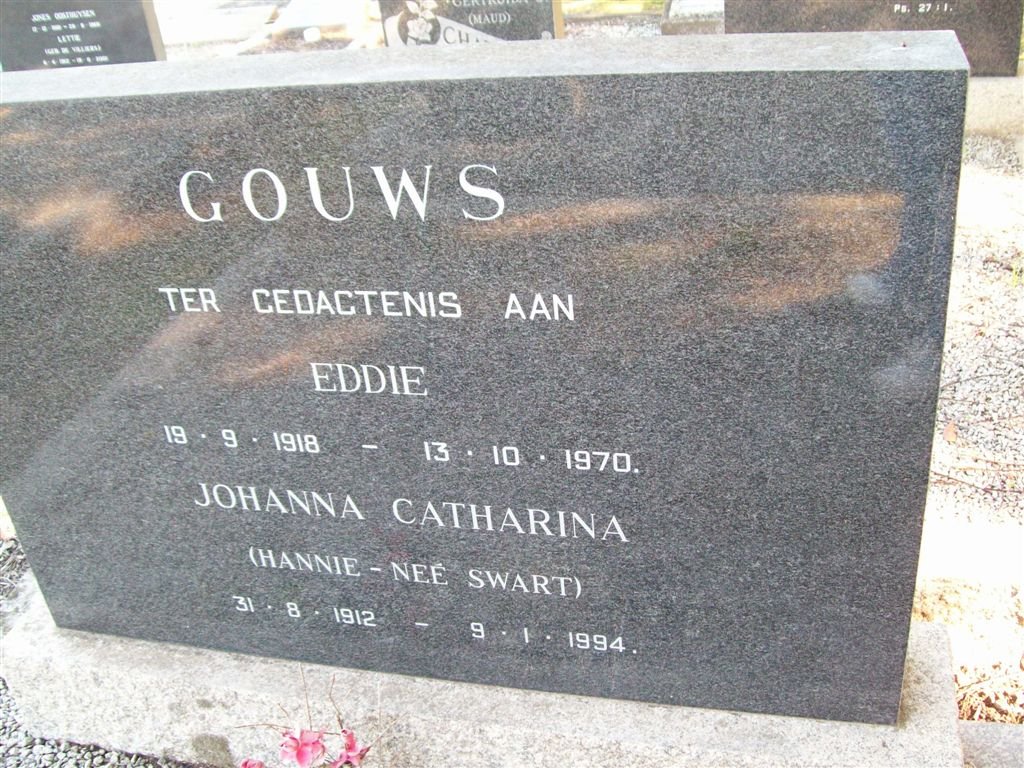 GOUWS Eddie 1918-1970 &amp; Johanna Cathrina SWART 1912-1994