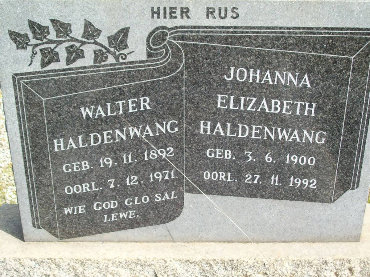 HALDENWANG Walter 1892-1971 &amp; Johanna Elizabeth 1900-1992