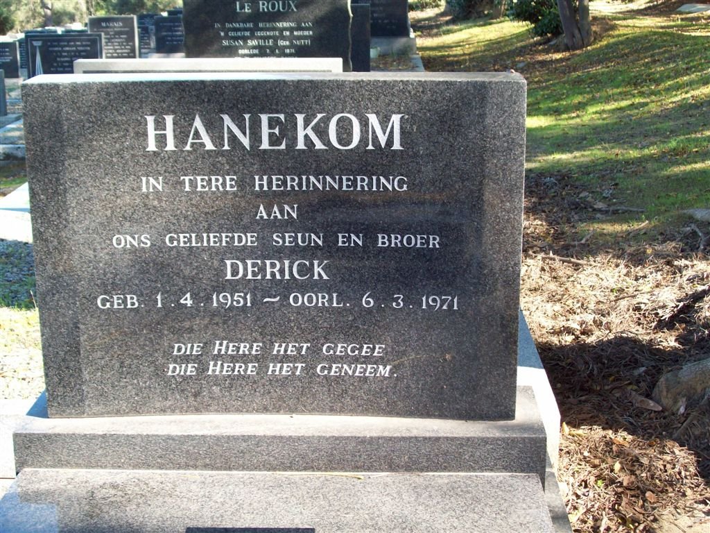 HANEKOM Derick 1951-1971