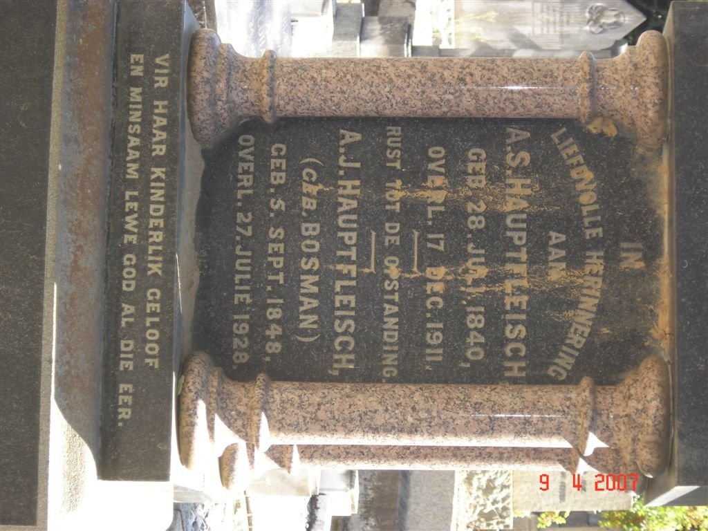 HAUPTFLEISCH A.S. 1840-1911 &amp; A.J. BOSMAN 1848-1928