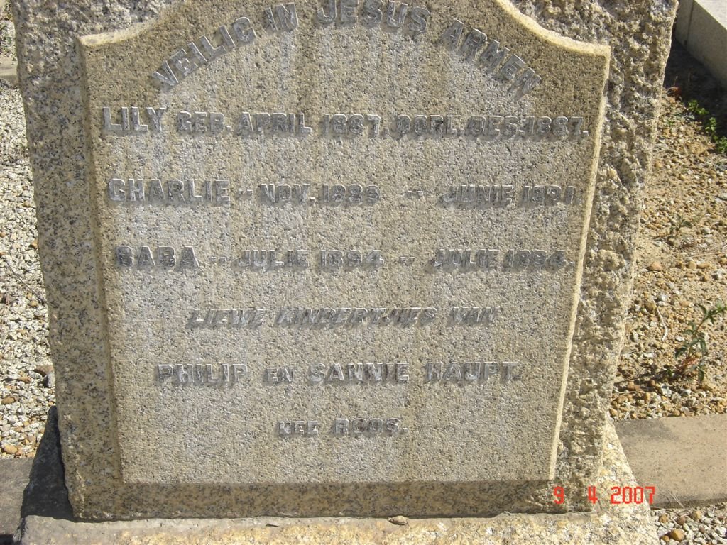 HAUPT Lily 1887-1887 :: HAUPT Charlie 1889-1891 :: HAUPT Baba 1894-1894