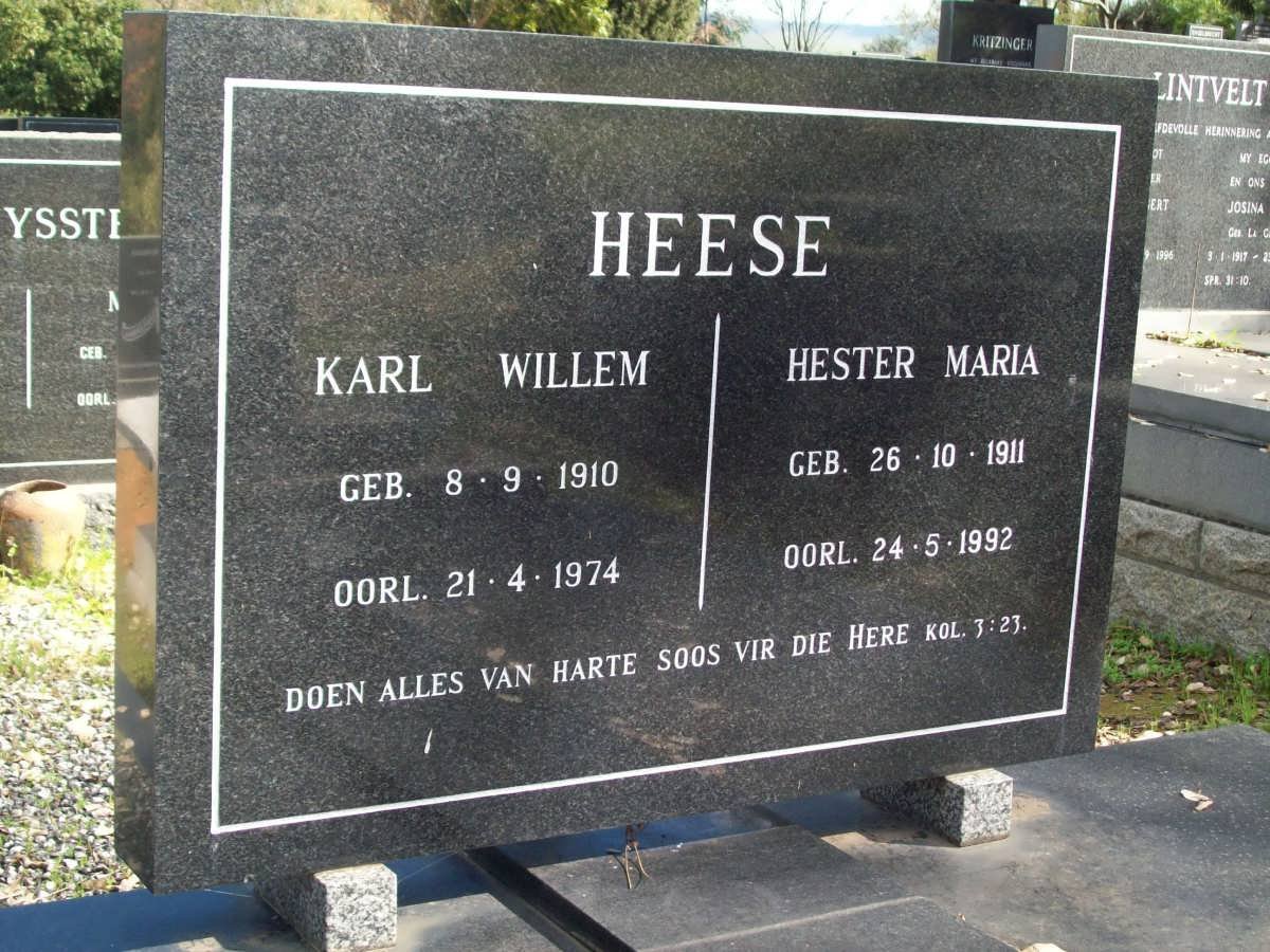 HEESE Karl Willem 1910-1974 &amp; Hester Maria 1911-1992