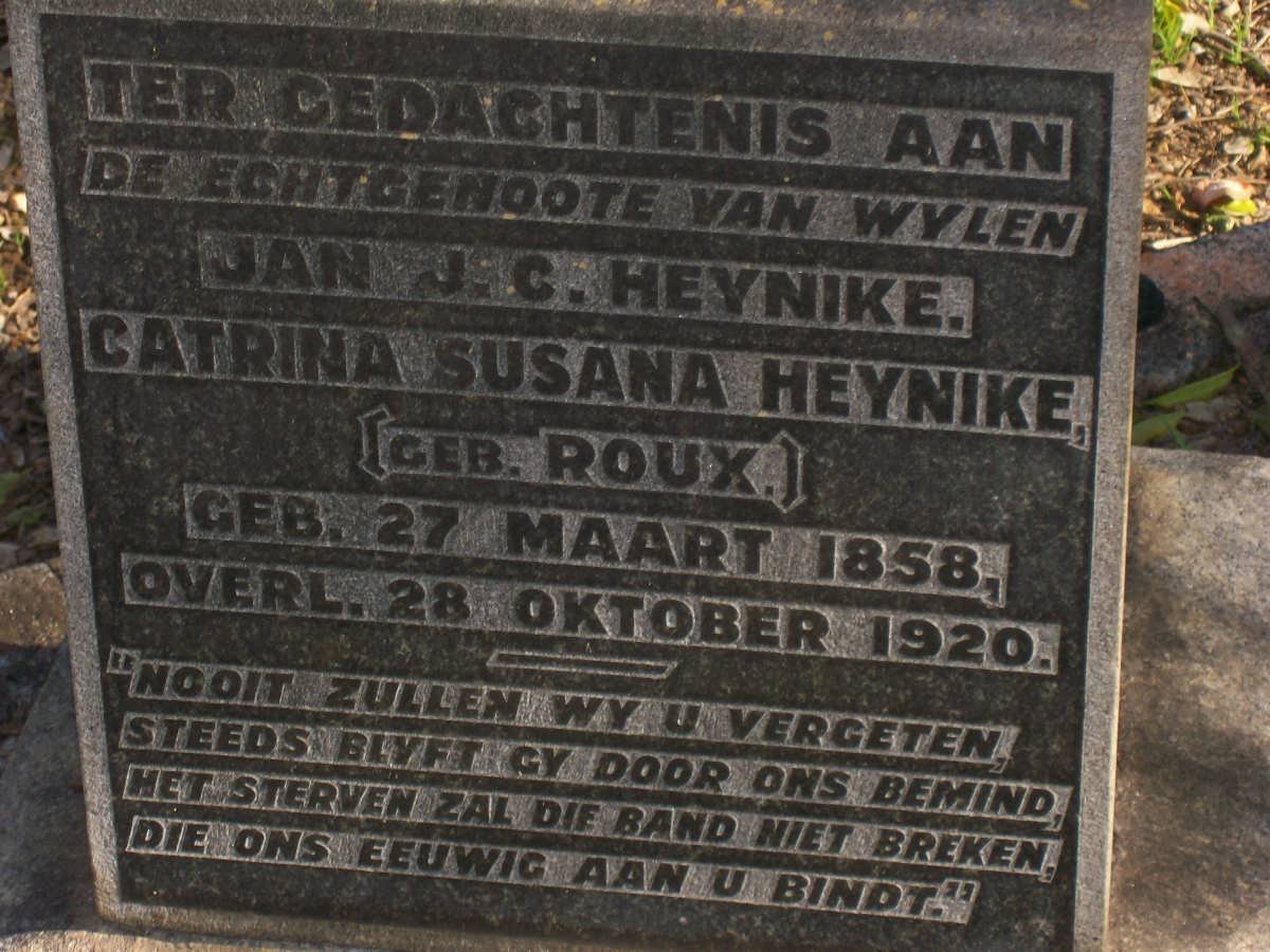 HEYNIKE Jan J.C. 1841-1919 &amp; Catrina Susana ROUX 1858-1920