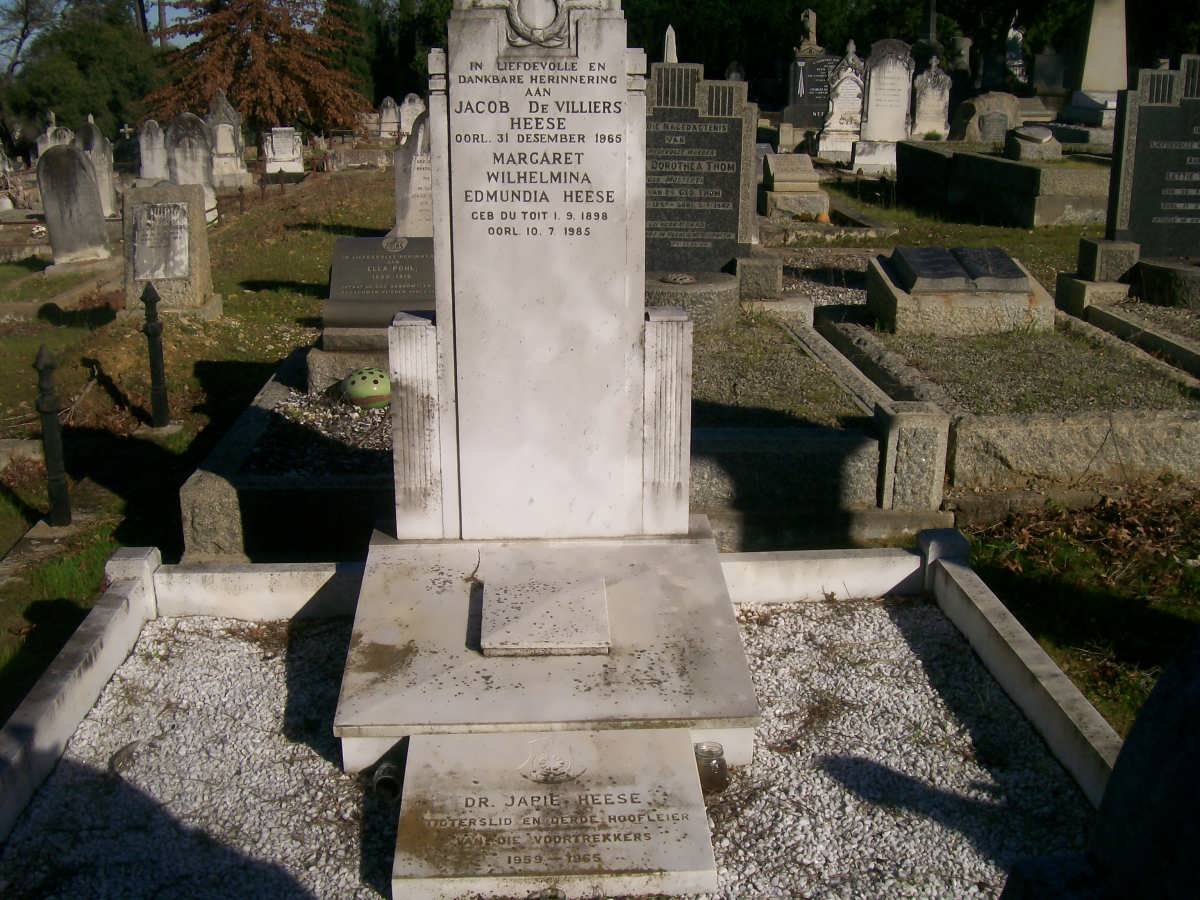 HEESE Jacob de Villiers -1965 &amp; Margaret Wilhelmina Edmundia DU TOIT 1898-1985