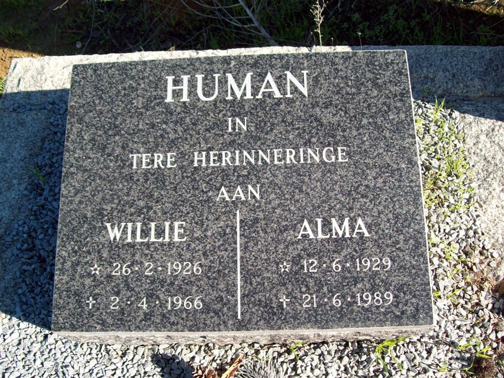 HUMAN Willie 1926-1966 &amp; Alma 1929-1989
