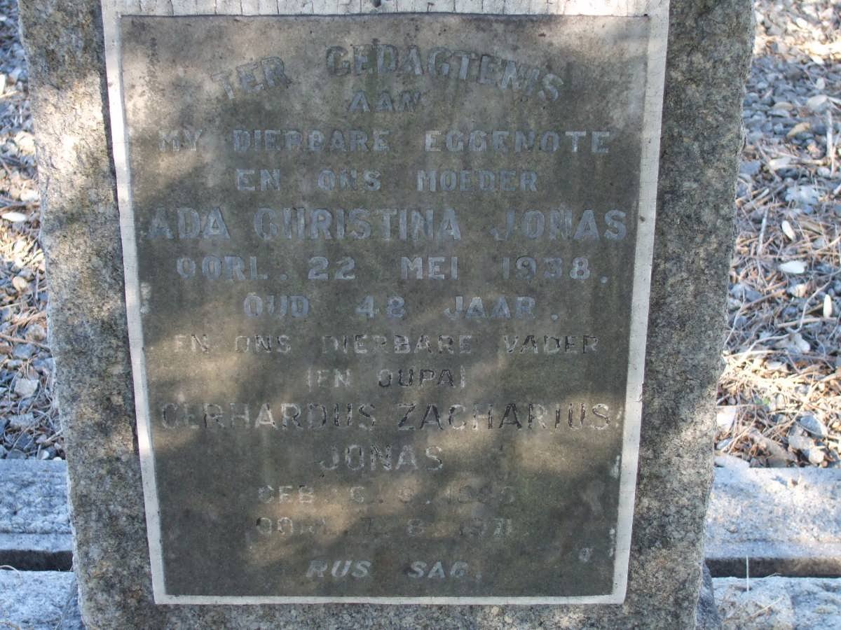 JONAS Gerhardus Zacharius 1885-1971 &amp; Ada Christina -1938