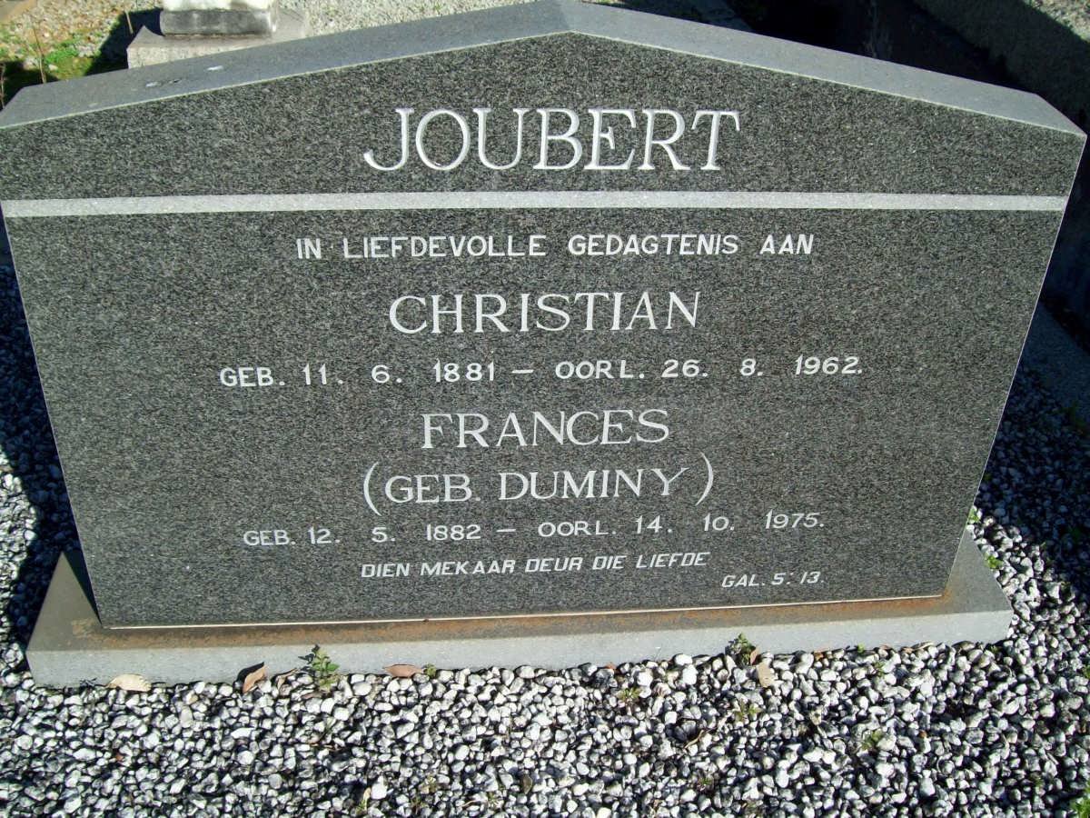 JOUBERT Christian 1881-1962 &amp; Frances DUMINY 1882-1975
