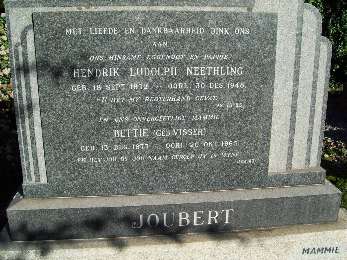 JOUBERT Hendrik Ludolph Neethling 1872-1948 &amp; Bettie VISSER 1877-1965