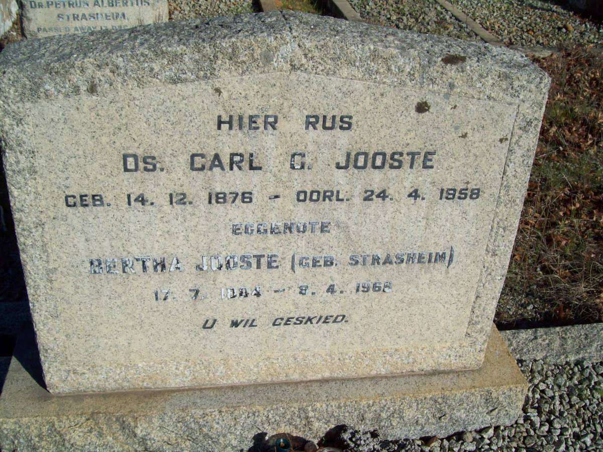 JOOSTE Carl G. 1876-1958 &amp; Bertha STRASHEIM 1884-1966