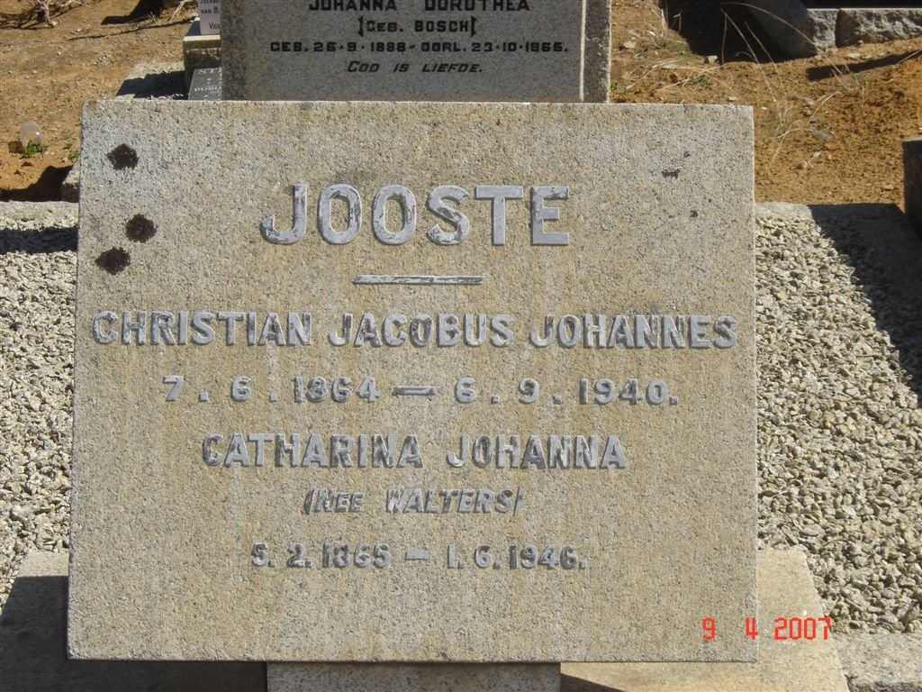 JOOSTE Christian Jacobus Johannes 1864-1940 &amp; Catharina Johanna WALTERS 1865-1946