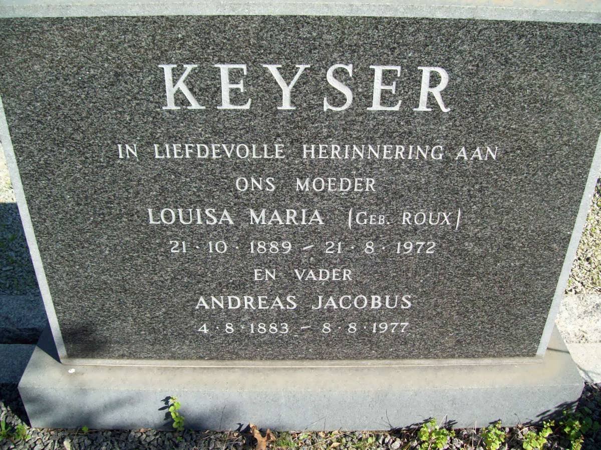 KEYSER Andreas Jacobus 1883-1977 &amp; Louisa Maria ROUX 1889-1972