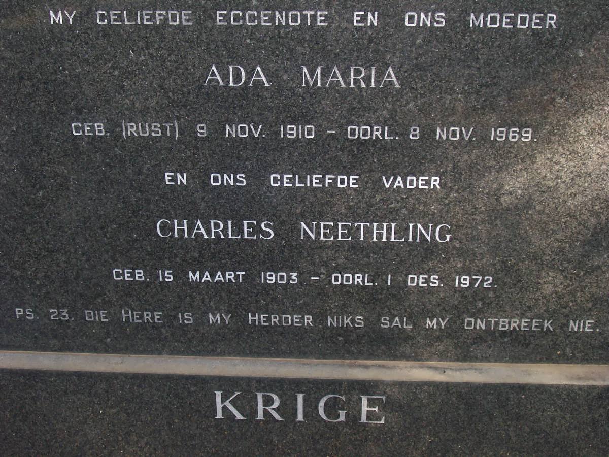KRIGE Charles Neethling 1903-1972 &amp; Ada Maria 1910-1969