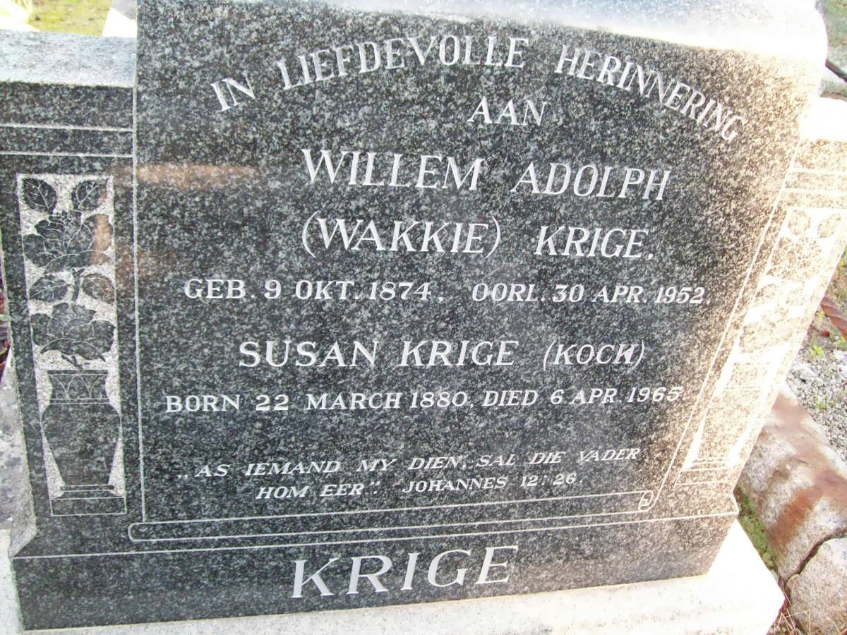 KRIGE Willem Adolph 1874-1952 &amp; Susan KOCK 1880-1965