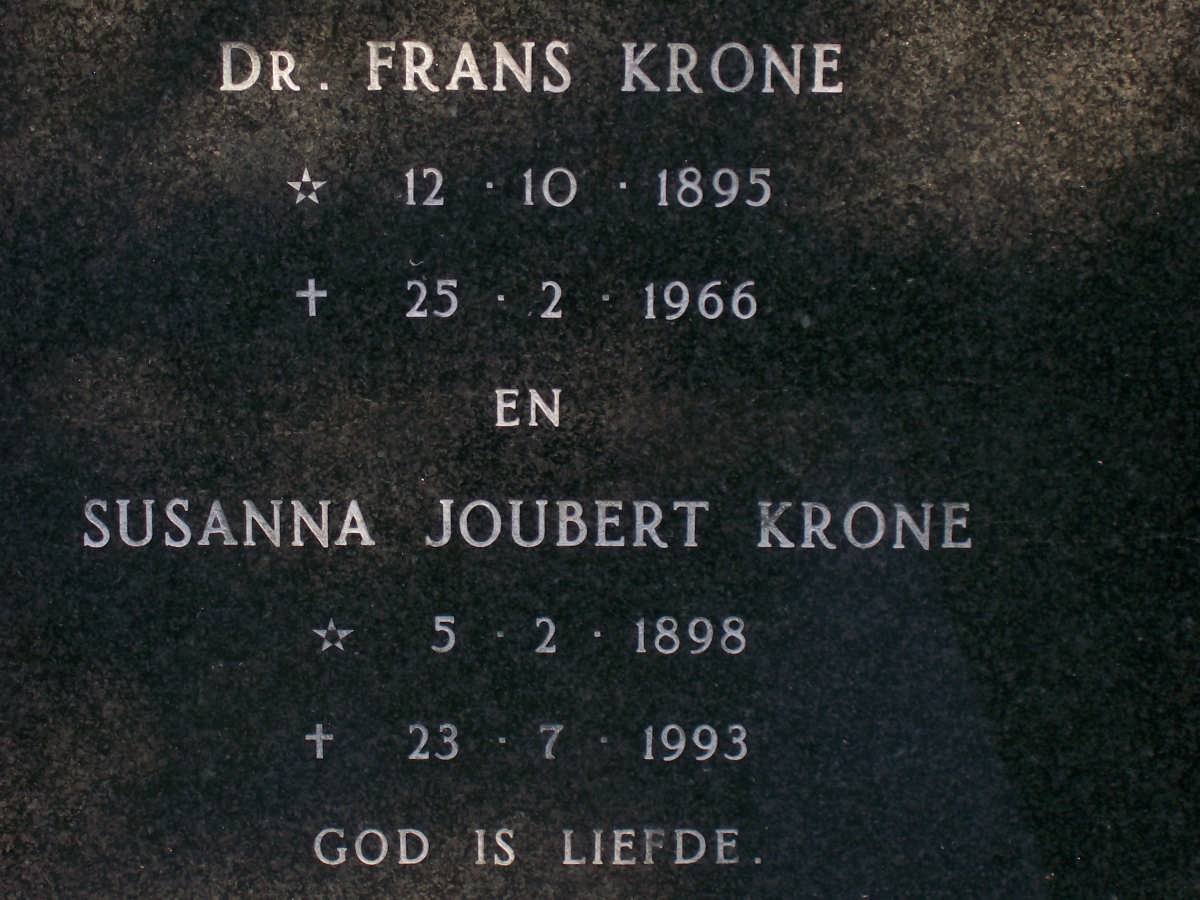 KRONE Frans 1895-1966 &amp; Susanna Joubert 1898-1993