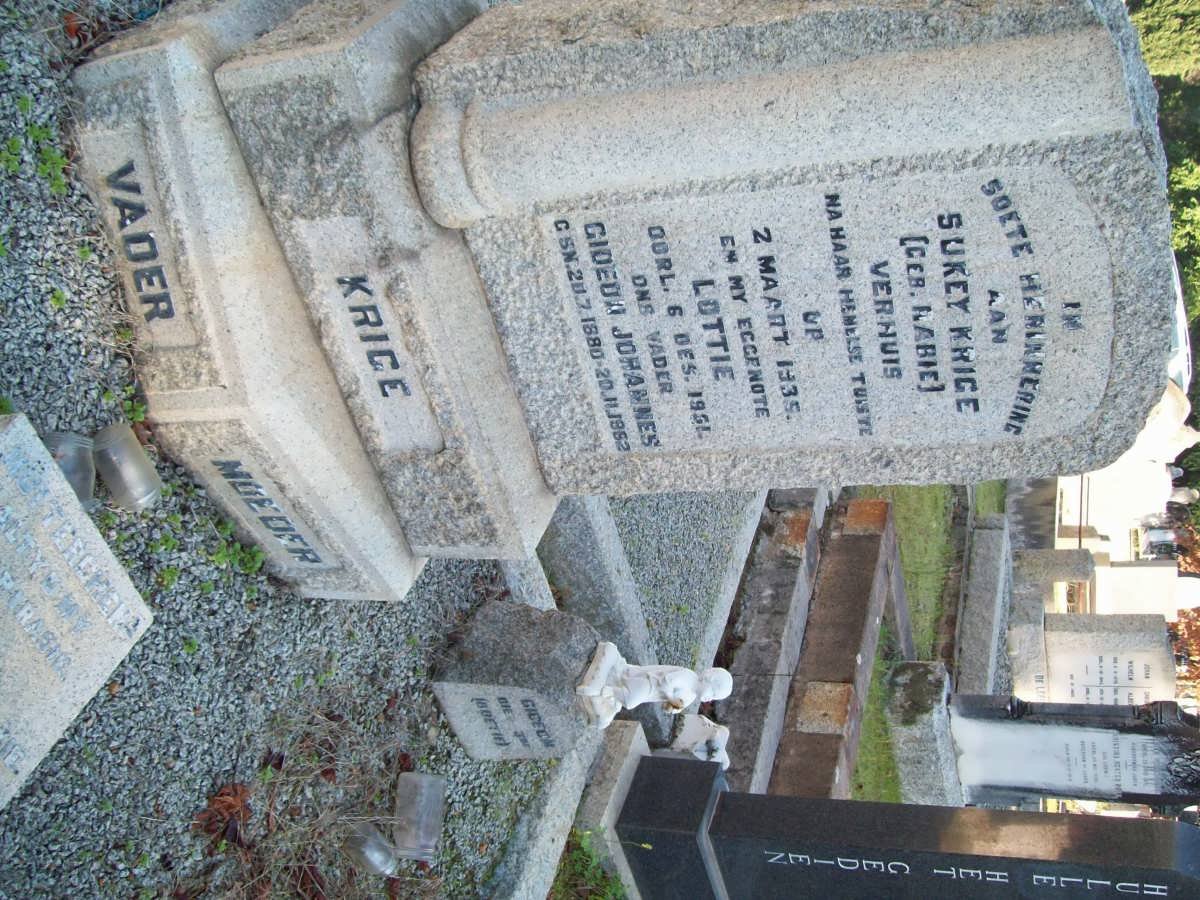 KRIGE Sukey nee RABIE -1935 :: KRIGE Lottie -1951 :: KRIGE Gideon Johannes 1880-1962